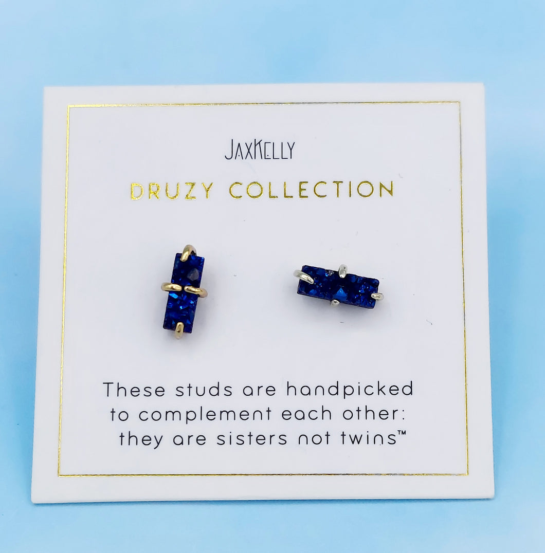 Navy Blue Bar Druzy Stud Earring