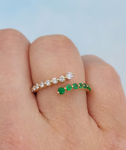 Load image into Gallery viewer, Emerald and Diamond Bypass Ring - 14K Gold