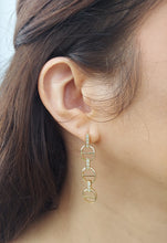 Load image into Gallery viewer, CZ Triple Chain Link Post Dangle Earrings - Gold Plated Sterling Silver
