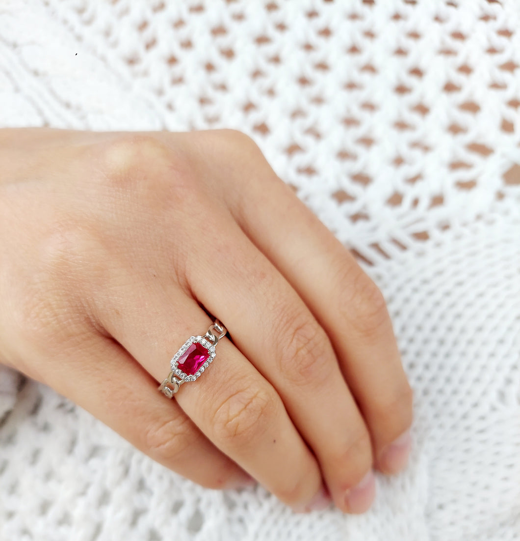 Ruby Chain Link Ring - Sterling Silver