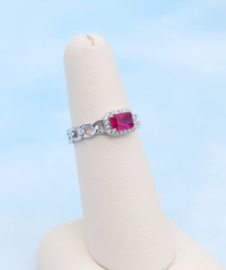 Ruby Chain Link Ring - Sterling Silver