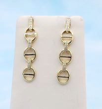 Load image into Gallery viewer, CZ Triple Chain Link Post Dangle Earrings - Gold Plated Sterling Silver