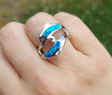 Load image into Gallery viewer, Blue Opal Dolphin Ring - Sterling Silver