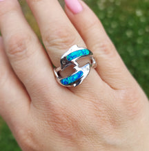 Load image into Gallery viewer, Blue Opal Dolphin Ring - Sterling Silver