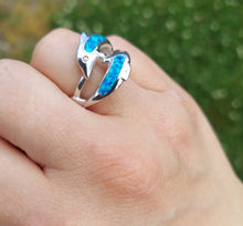 Load image into Gallery viewer, Blue Opal Dolphin Ring - Sterling Silver