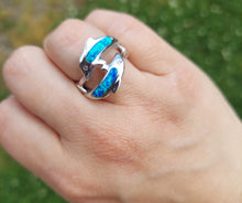 Load image into Gallery viewer, Blue Opal Dolphin Ring - Sterling Silver