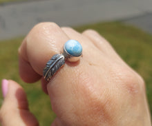 Load image into Gallery viewer, Feather &amp; Larimar Ring - Sterling Silver