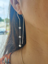 Load image into Gallery viewer, Sterling Silver Polished 3 Bezel Set CZs Threader Earrings