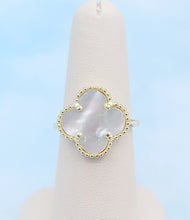 Load image into Gallery viewer, Quatrefoil Mother of Pearl &amp; Gold Plated Ring