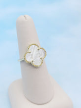 Load image into Gallery viewer, Quatrefoil Mother of Pearl &amp; Gold Plated Ring