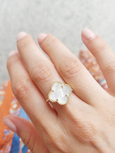 Load image into Gallery viewer, Quatrefoil Mother of Pearl &amp; Gold Plated Ring