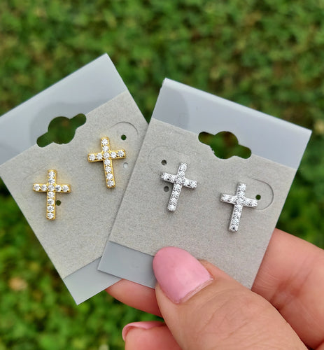 CZ Cross Stud Earrings - Sterling or Gold Plated