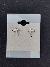 Load image into Gallery viewer, Tiny CZ Cross Stud Earrings - Sterling or Gold Plated