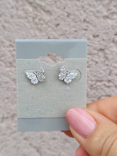 Load image into Gallery viewer, CZ Butterfly Stud Earrings - Sterling Silver