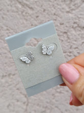 Load image into Gallery viewer, CZ Butterfly Stud Earrings - Sterling Silver