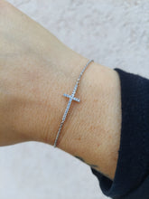 Load image into Gallery viewer, CZ Cross Bolo Bracelet - Sterling Silver