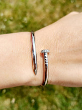 Load image into Gallery viewer, Hinged Nail Bangle with CZ - Sterling Silver &amp; Gold Plated