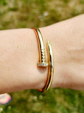 Load image into Gallery viewer, Hinged Nail Bangle with CZ - Sterling Silver &amp; Gold Plated
