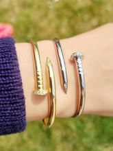 Load image into Gallery viewer, Hinged Nail Bangle with CZ - Sterling Silver &amp; Gold Plated