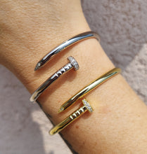 Load image into Gallery viewer, Hinged Nail Bangle with CZ - Sterling Silver &amp; Gold Plated