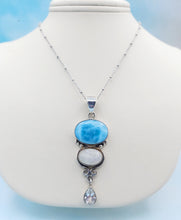 Load image into Gallery viewer, Larimar, Moonstone and Clear Pendant &amp; Chain
