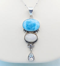 Load image into Gallery viewer, Larimar, Moonstone and Clear Pendant &amp; Chain
