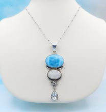 Load image into Gallery viewer, Larimar, Moonstone and Clear Pendant &amp; Chain
