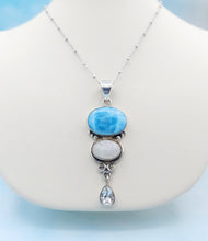 Load image into Gallery viewer, Larimar, Moonstone and Clear Pendant &amp; Chain