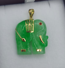 Load image into Gallery viewer, Green Jade Elephant Pendant - 14K Yellow Gold