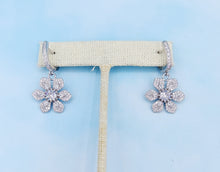Load image into Gallery viewer, Pave Dangle Flower Earrings - Sterling Silver