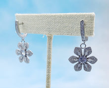 Load image into Gallery viewer, Pave Dangle Flower Earrings - Sterling Silver