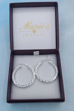 Load image into Gallery viewer, 1.25" X Design Diamond Cut Silver Hoop Earrings - Sterling Silver