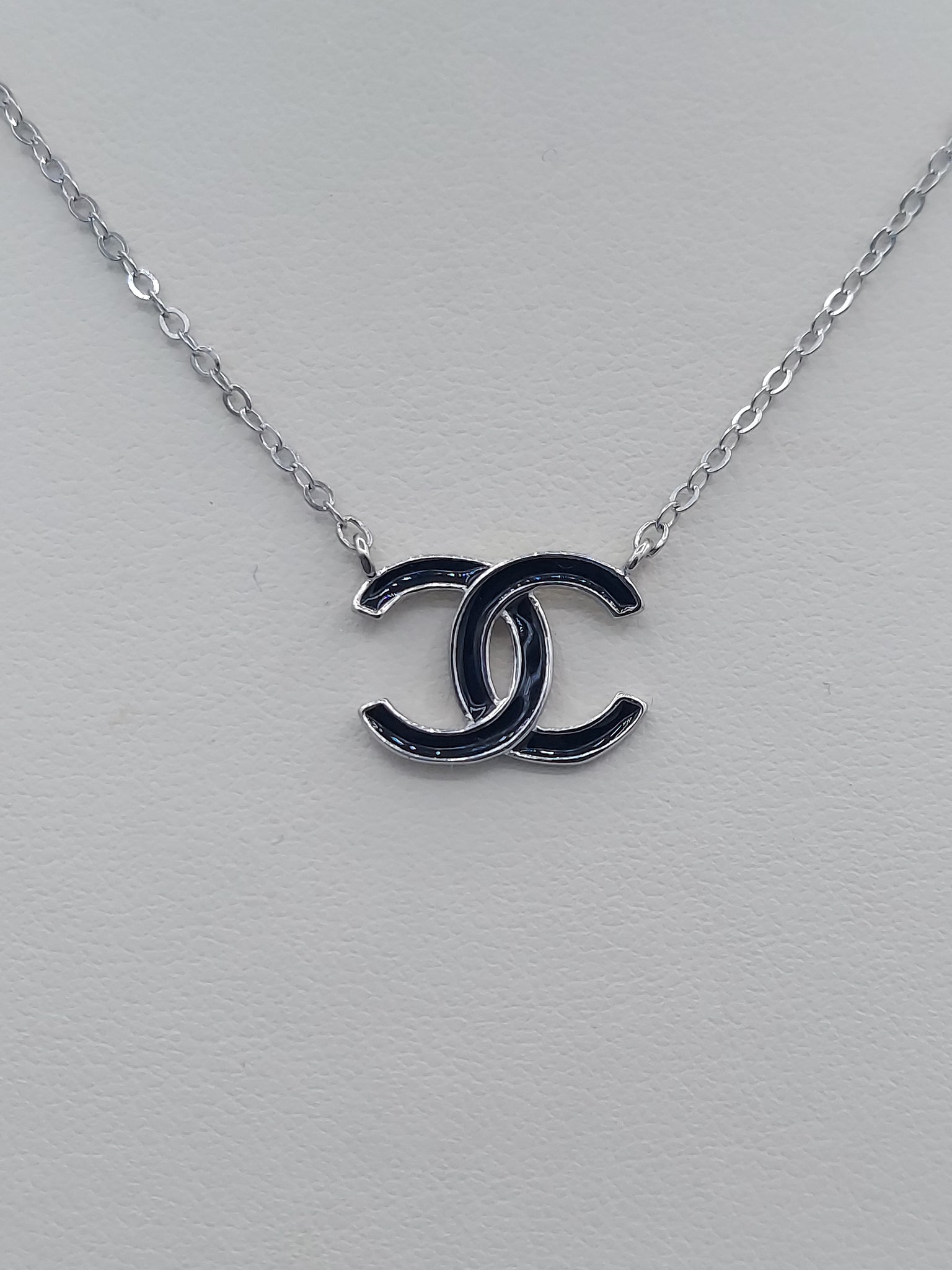 Black Enamel CC Necklace - Designer Inspired – Marie's Jewelry Store