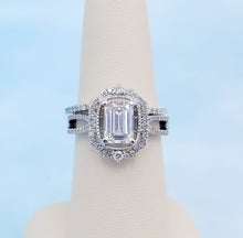 Load image into Gallery viewer, Lab Emerald Cut Diamond Antique Style Engagement Ring &amp; Matching Wedding band - 14K White Gold