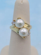 Load image into Gallery viewer, Estate Double Pearl and Diamond Ring - 14K Gold