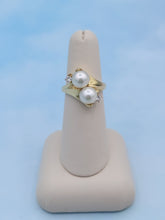Load image into Gallery viewer, Estate Double Pearl and Diamond Ring - 14K Gold