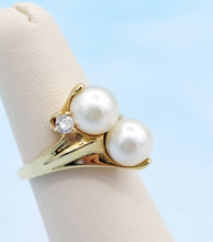Load image into Gallery viewer, Estate Double Pearl and Diamond Ring - 14K Gold