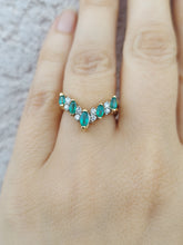 Load image into Gallery viewer, Emerald Diamond V Ring -14K Yellow Gold - Estate Piece