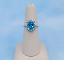 Load image into Gallery viewer, Elongated Cushion Cut Paraiba Blue Topaz Ring with Baguette &amp; Round Diamonds - 14K White Gold