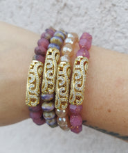 Load image into Gallery viewer, Yellow Gold Filigree Pave with Matte Dusty Rose Bracelet - Special Edition Stash