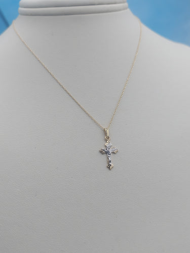 Baby Crucifix and Chain - 14K Yellow & White Gold