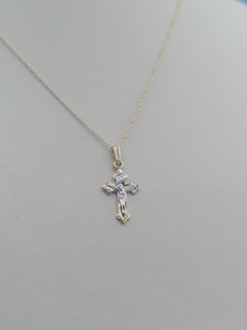 Baby Crucifix and Chain - 14K Yellow & White Gold