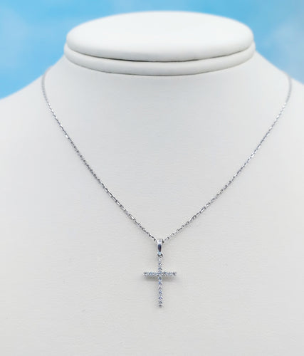 Diamond Cross & Chain- 14K White Gold