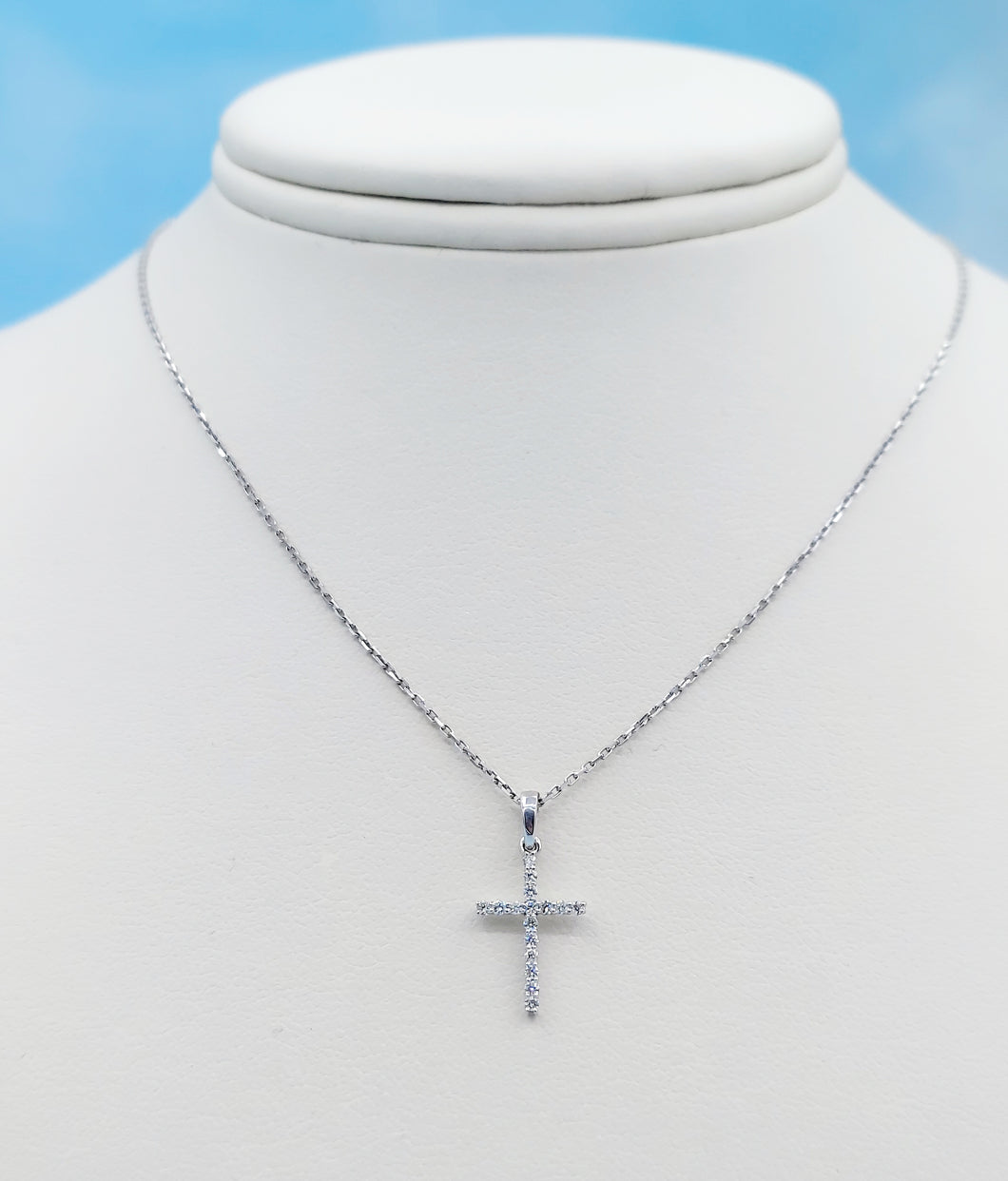 Diamond Cross & Chain- 14K White Gold