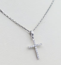 Load image into Gallery viewer, Diamond Cross &amp; Chain- 14K White Gold