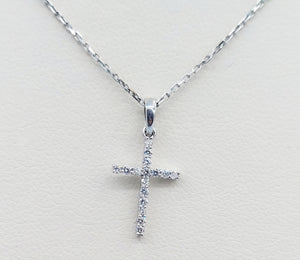 Diamond Cross & Chain- 14K White Gold