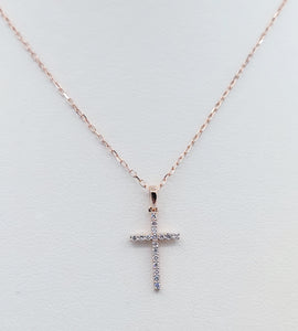 Diamond Cross & Chain - 14K Rose Gold