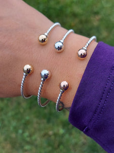Cape Cod Twist Cuff Bangle with 2 Beads - Sterling Silver