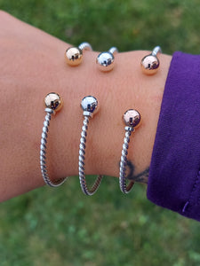 Cape Cod Twist Cuff Bangle with 2 Beads - Sterling Silver