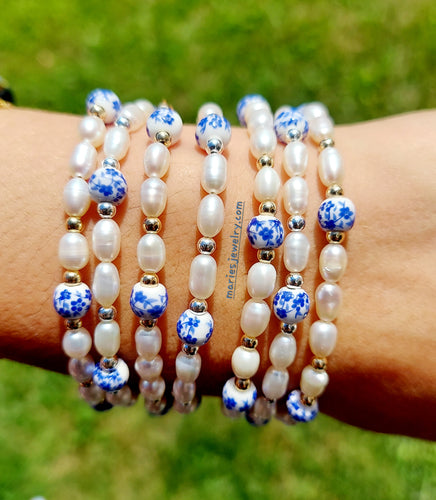 The Santorini Porcelain and Pearl Beaded Bracelet - Our Whole Heart
